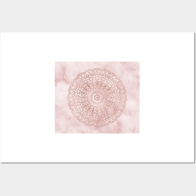 Misty pink marble rose gold mandala Wall Art by marbleco